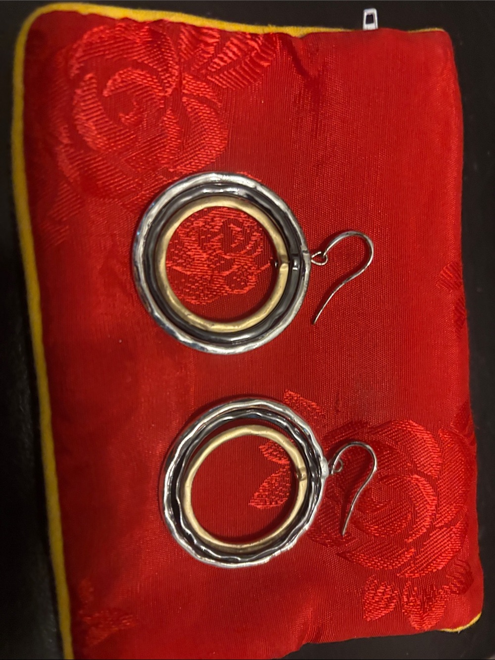 Gold, Black and Silver Double Hoop Earrings - Elegant Drop Style - worn once